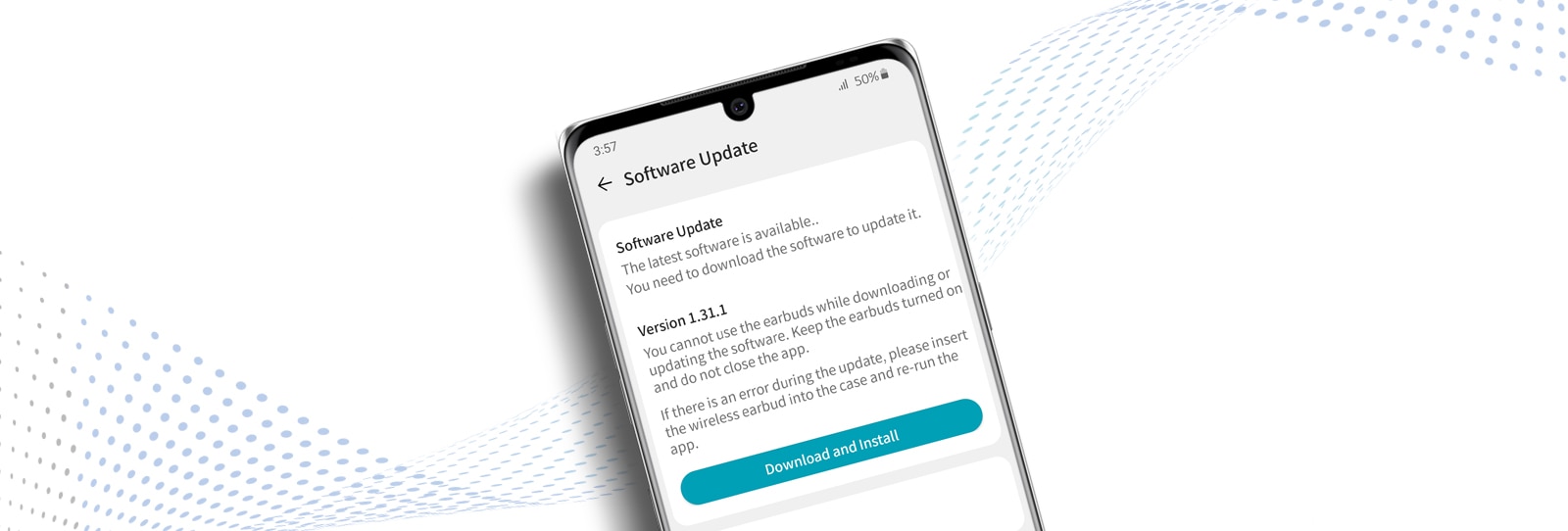 Top-down shot of smartphone showing a software update screen.