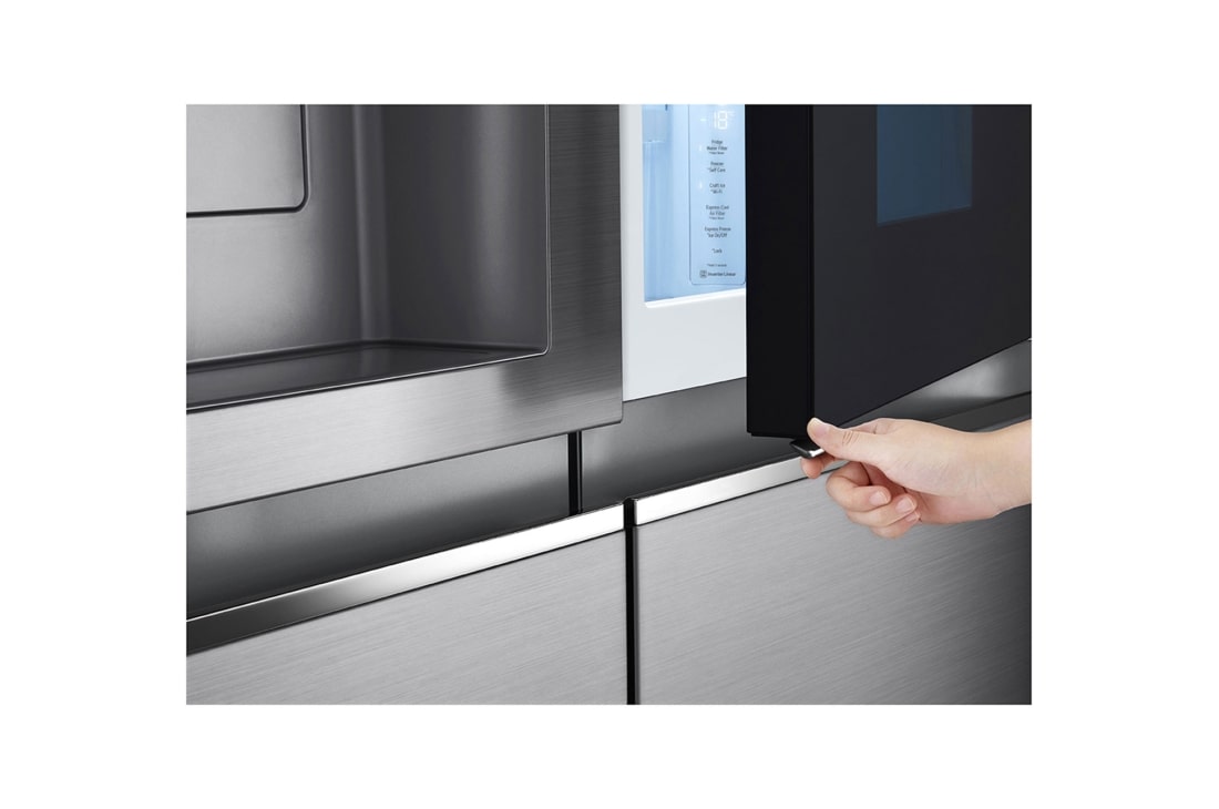 LG InstaView™ ThinQ™ 598L Side by Side Refrigerator, UVnano™, LINEARCooling™, ThinQ™ in Silver color, hidden button view, GCX-287TNSI, thumbnail 5