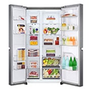 LG Side by Side 643L Refrigerator, Inverter Compressor, Multi AirFlow, Express Cool, Smart Diagnosis™, Dark Graphite color, front open food view, GCB-287DVE, thumbnail 2