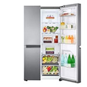 LG Side by Side 643L Refrigerator, Inverter Compressor, Multi AirFlow, Express Cool, Smart Diagnosis™, Dark Graphite color, front right open view, GCB-287DVE, thumbnail 7