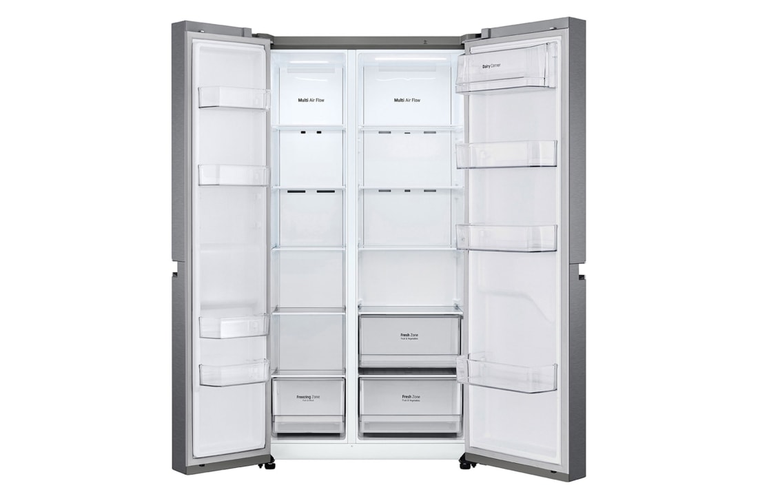 LG Side by Side 643L Refrigerator, Inverter Compressor, Multi AirFlow, Express Cool, Smart Diagnosis™, Dark Graphite color, front open view, GCB-287DVE, thumbnail 6