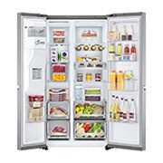 LG Door-in-Door™ ThinQ™ Side by Side 611L Refrigerator, UVnano™, LINEARCooling™, ThinQ™ in Silver color, front open food view, GCJ-287TNL, thumbnail 3