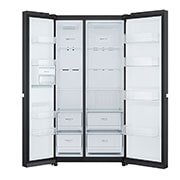 LG Side by Side 647L Refrigerator, Inverter Compressor, Multi AirFlow, Express Cool, Smart Diagnosis™, Black Glass color, front open view, GCB-287GNWB, thumbnail 2