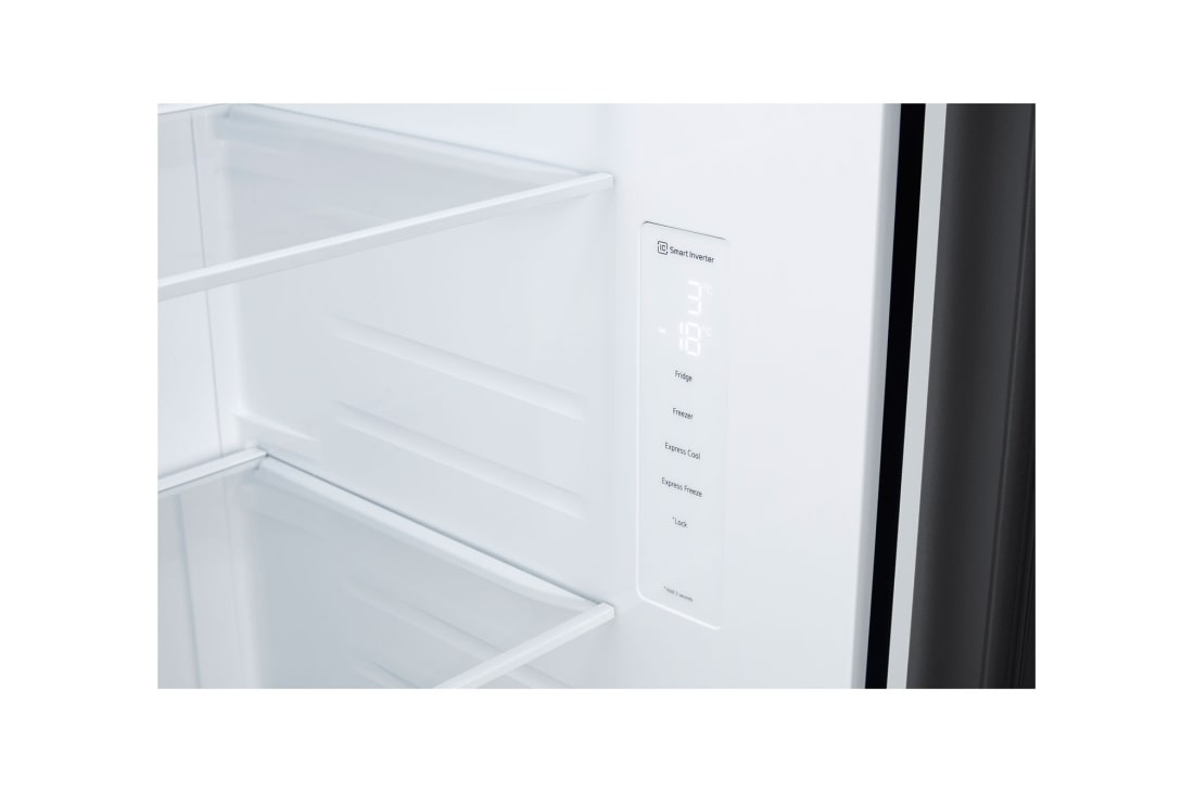 LG Side by Side 647L Refrigerator, Inverter Compressor, Multi AirFlow, Express Cool, Smart Diagnosis™, Black Glass color, Shelf View, GCB-287GNWB, thumbnail 3