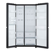LG Side by Side 647L Refrigerator, Inverter Compressor, Multi AirFlow, Express Cool, Smart Diagnosis™, White Glass color, front open view, GCB-287GNWC, thumbnail 2