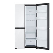 LG Side by Side 647L Refrigerator, Inverter Compressor, Multi AirFlow, Express Cool, Smart Diagnosis™, White Glass color, front left open view, GCB-287GNWC, thumbnail 15