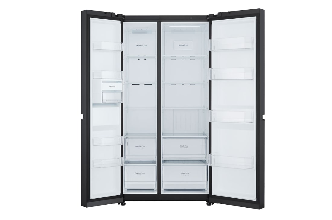 LG Side by Side 647L Refrigerator, Inverter Compressor, Multi AirFlow,White Glass color, front open view, GCB-287GNWC, thumbnail 2