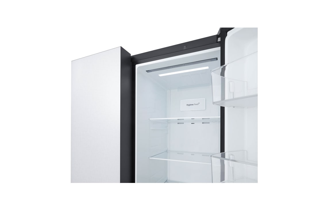 LG Side by Side 647L Refrigerator, Inverter Compressor, Multi AirFlow,White Glass color, Freezer View, GCB-287GNWC, thumbnail 4