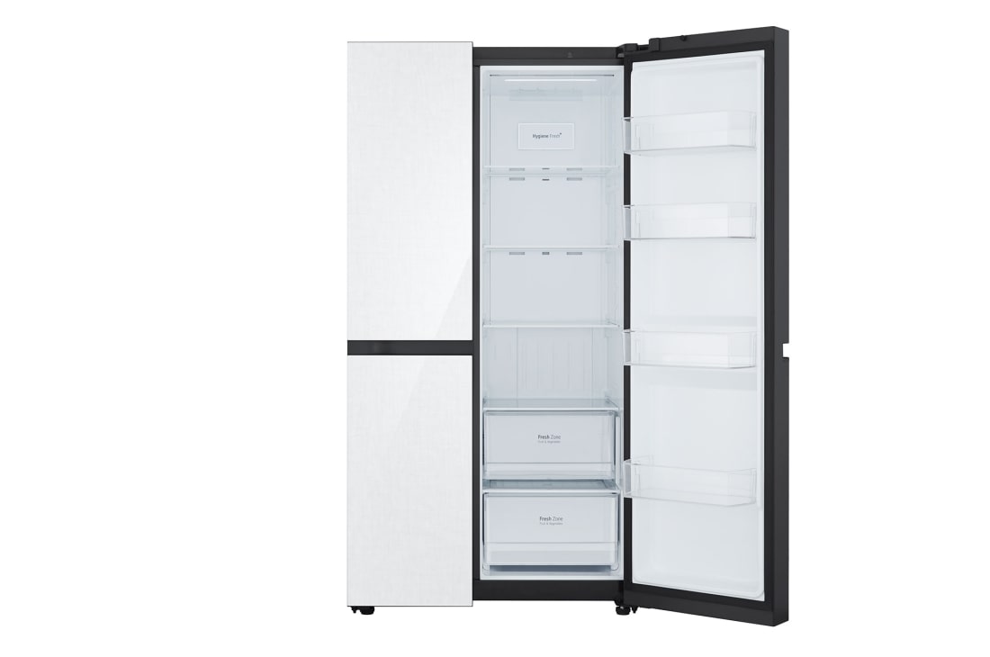 LG Side by Side 647L Refrigerator, Inverter Compressor, Multi AirFlow,White Glass color, front left open view, GCB-287GNWC, thumbnail 8
