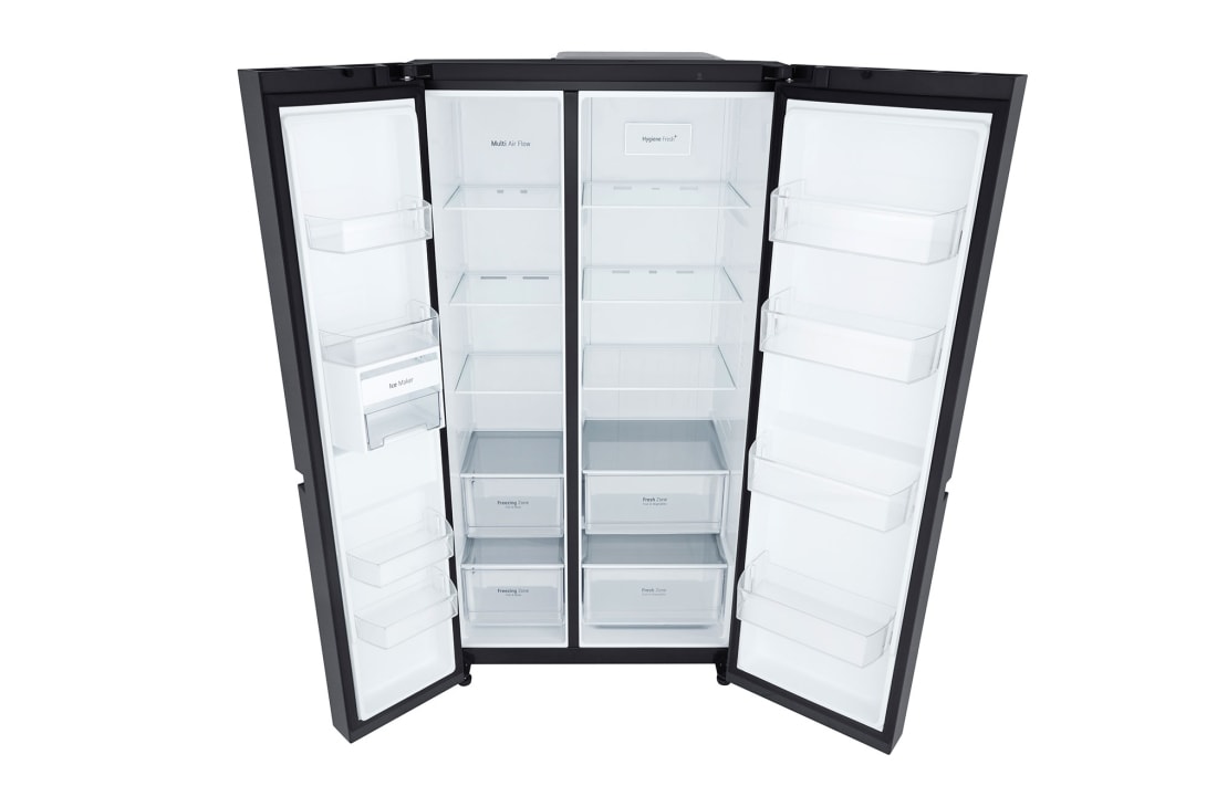 LG Side by Side 647L Refrigerator, Inverter Compressor, Multi AirFlow,White Glass color, Top Perspective, GCB-287GNWC, thumbnail 9