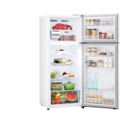 LG Top freezer Refrigerator 423L Gross Capacity, Smart Inverter™ , White Color, open view with food stored, GLB-582GVWP, thumbnail 10