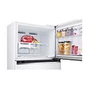 LG Top freezer Refrigerator 423L Gross Capacity, Smart Inverter™ , White Color, top freezer opened with moving ice maker attached and food stored, GLB-582GVWP, thumbnail 6
