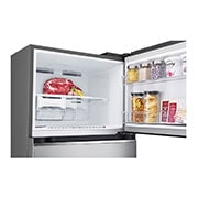 LG Top freezer 423L Gross Capacity, Inverter , Silver, top freezer opened with moving ice maker attached and food stored, GNB-582GVLP, thumbnail 6