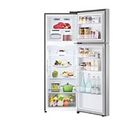 LG Top freezer Refrigerator 360L Gross Capacity, Smart Inverter™, Silver Color, front open view with food stored, GNB-542GVLP, thumbnail 2