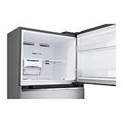 LG Top freezer Refrigerator 360L Gross Capacity, Smart Inverter™, Silver Color, top freezer opened with moving ice maker attached and food stored, GNB-542GVLP, thumbnail 5
