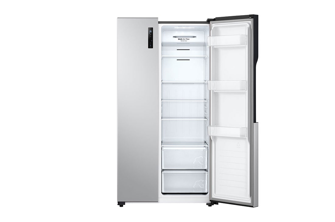 LG Side by Side 508L Refrigerator, Smart Inverter Compressor, Multi AirFlow, Silver, Front view with right door open, GHB-247DVE, thumbnail 8