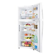 LG Top Mount Refrigerator, Smart Inverter, 438L, White, left side open view with food, GR-C639HWCL, thumbnail 5