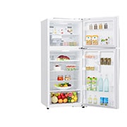 LG Top Mount Refrigerator, Smart Inverter, 438L, White, right side open view with food, GR-C639HWCL, thumbnail 7