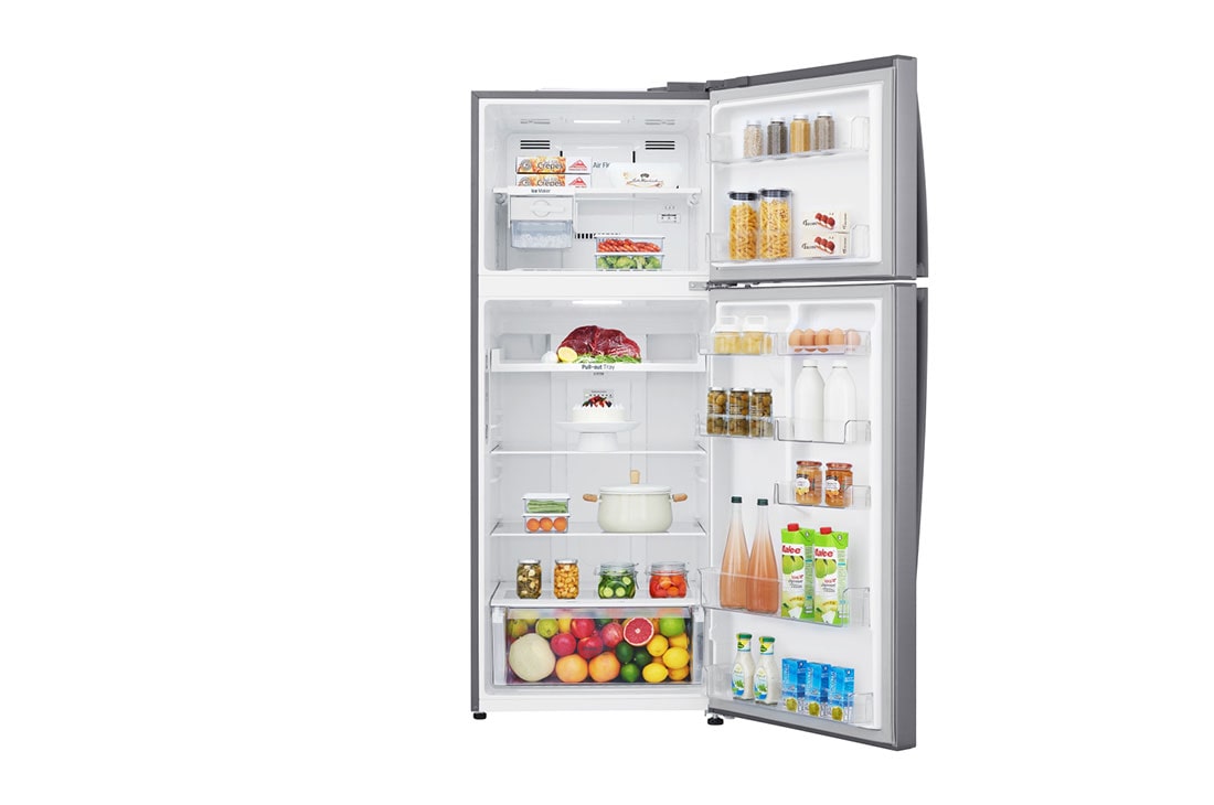 LG Top Mount Refrigerator, Smart Inverter, 438L, Silver, Front all door open with food view, GR-C639HLCL, thumbnail 2