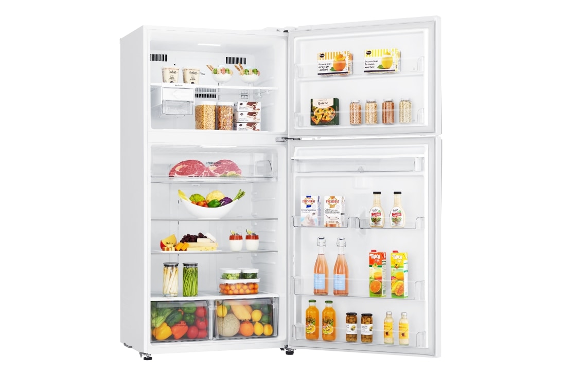 LG Top Freezer Refrigerator 630L Gross Capacity, DoorCooling⁺™, Hygiene FRESH⁺™ , White Color., Left side open door with food, GRM-832DHWI, thumbnail 10