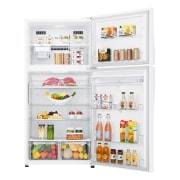 LG Top Freezer Refrigerator 630L Gross Capacity, DoorCooling⁺™, Hygiene FRESH⁺™ , White Color., Front open door with food, GRM-832DHWI, thumbnail 2