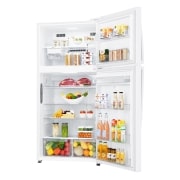 LG Top Freezer Refrigerator 630L Gross Capacity, DoorCooling⁺™, Hygiene FRESH⁺™ , White Color., Front half door open view with food, GRM-832DHWI, thumbnail 4