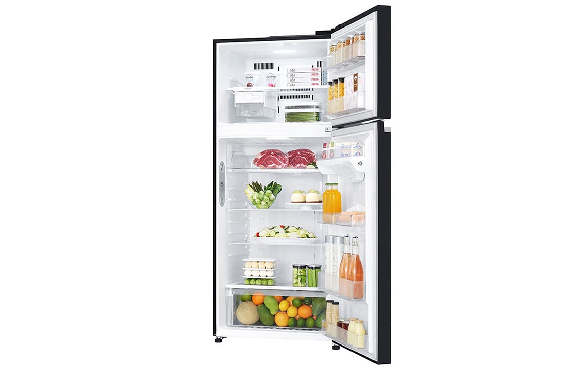 LG Top freezer 547L ,Inverter, Door Cooling⁺, Black Glass, Front door open with food view, GNB-732HGI, thumbnail 6
