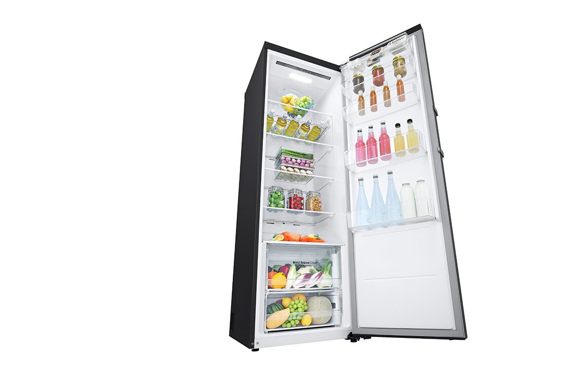 LG 386L LINEARCooling™ Refrigerator in Stainless Steel Finish, Bottom right perspective Open Food, GC-B511EADM, thumbnail 7
