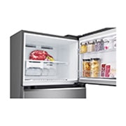 LG Top Freezer 375L, Linear Cooling, Smart Inverter , top freezer opened with moving ice maker attached and food stored, GNB-562GVEP, thumbnail 6