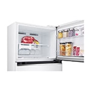 LG Top Freezer 375L, Linear Cooling, Smart Inverter , top freezer opened with moving ice maker attached and food stored, GNB-562GVWP, thumbnail 6