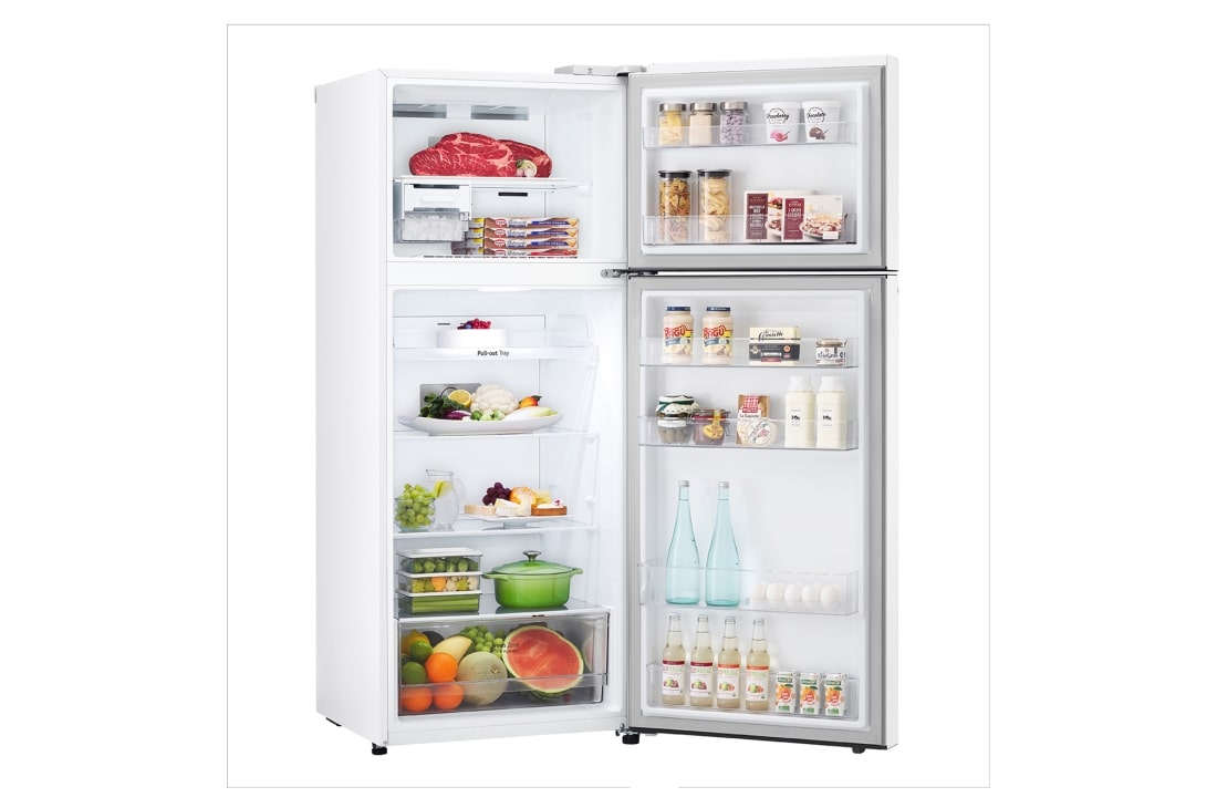 LG Top Freezer 375L, Linear Cooling, Smart Inverter , open view with food stored, GNB-562GVWP, thumbnail 10