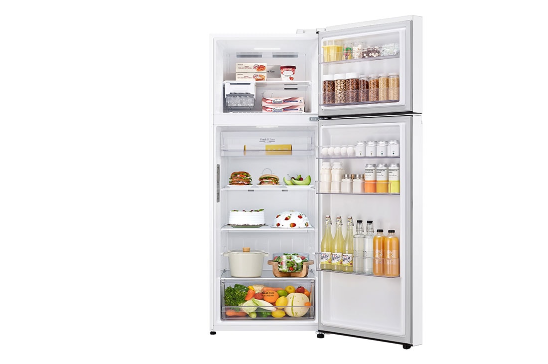 LG Top Freezer Refregirator , 493L White Color,Door Cooling+™, Smart Inverter, front open view with food stored, GNB-682FVWP, thumbnail 2
