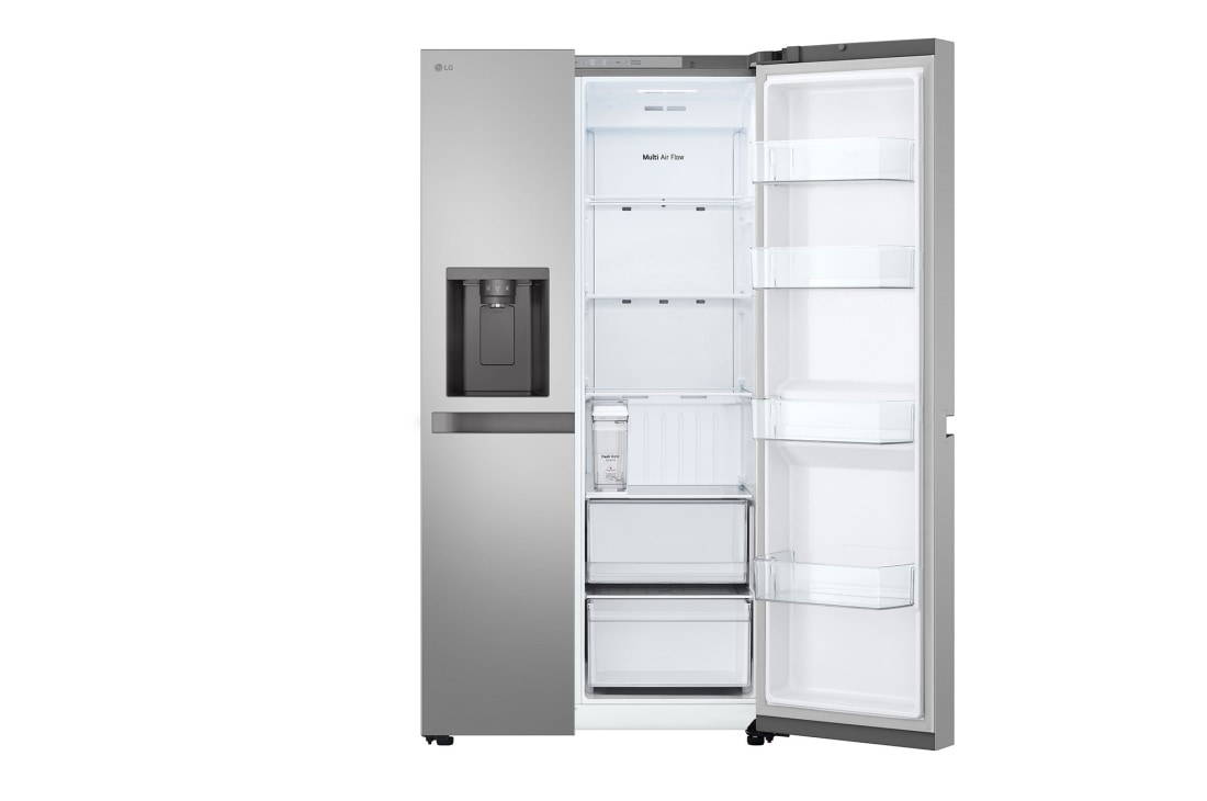 LG  Side by Side 625L Refrigerator, Smart Diagnosis™, LINEARCooling™, Prime Silver, front left open , GCL-287DVLN, thumbnail 5
