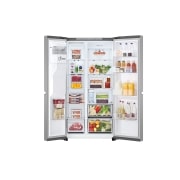 LG  Side by Side 625L Refrigerator, Smart Diagnosis™, LINEARCooling™, Prime Silver, front view open door food, GCL-287DVLN, thumbnail 2