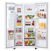 LG  Side by Side 625L Refrigerator, Smart Diagnosis™, LINEARCooling™, Essense White​, front all open door food, GCL-287DVWN, thumbnail 2