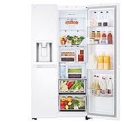 LG  Side by Side 625L Refrigerator, Smart Diagnosis™, LINEARCooling™, Essense White​, front left open door food, GCL-287DVWN, thumbnail 4