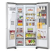 LG Side By Side  Refrigerator, 598L Capacity with HygieneFRESH+™Silver Color, front all open door food, GCX-287TVSI, thumbnail 3