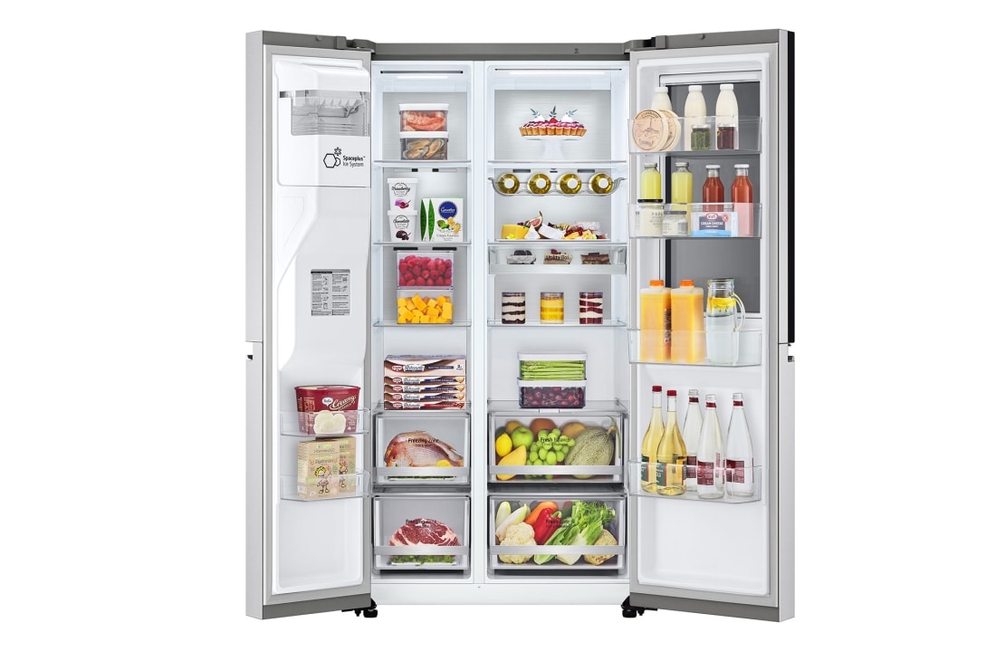 LG Side By Side  Refrigerator, 598L Capacity with HygieneFRESH+™Silver Color, front all open door food, GCX-287TVSI, thumbnail 3