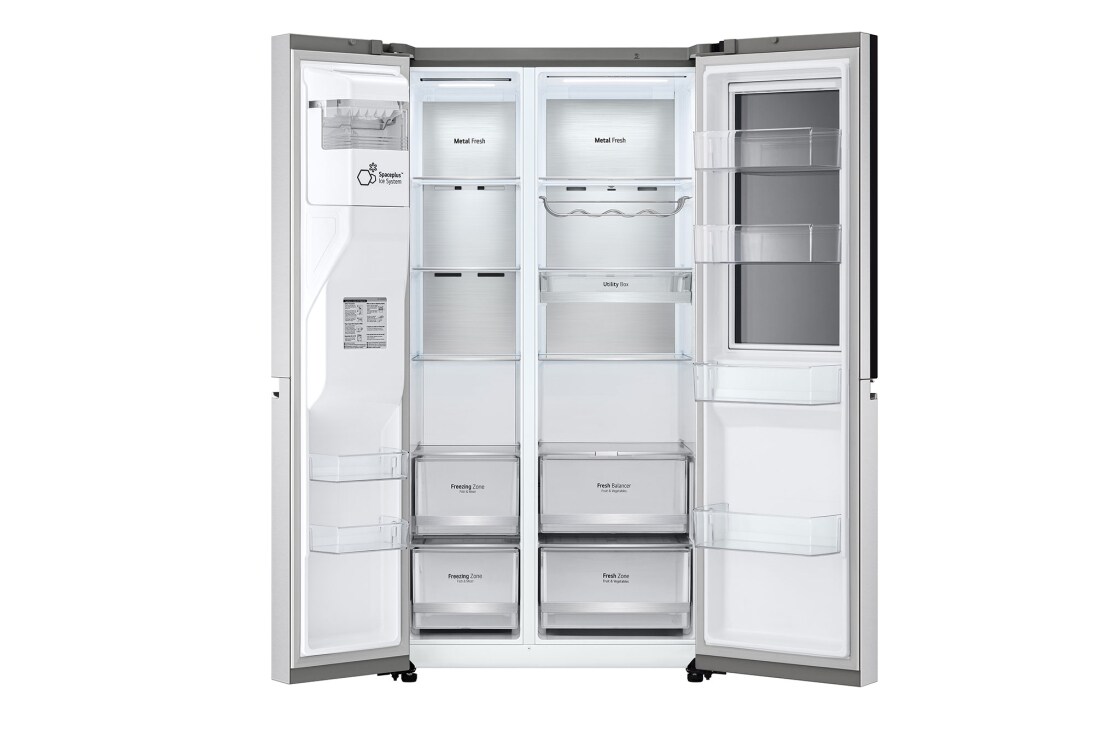 LG Side By Side  Refrigerator, 598L Capacity with HygieneFRESH+™Silver Color, front all open door, GCX-287TVSI, thumbnail 4