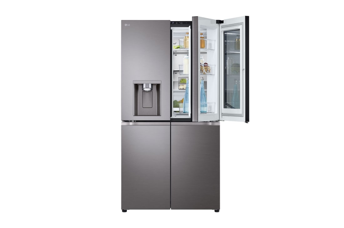 LG 4 Doors Refrigerator, 705L Gross Capacity with HygieneFRESH+™Black Stainless, front with food, GCX-274DFBC, thumbnail 2
