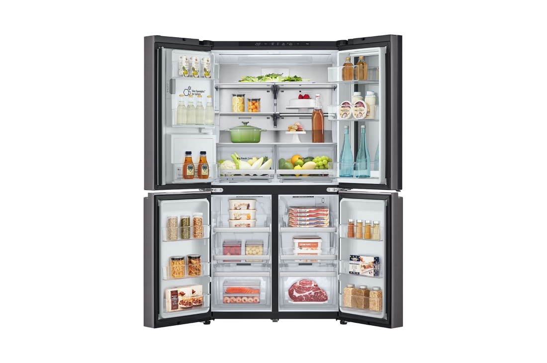 LG 4 Doors Refrigerator, 705L Gross Capacity with HygieneFRESH+™Black Stainless, with food, GCX-274DFBC, thumbnail 4