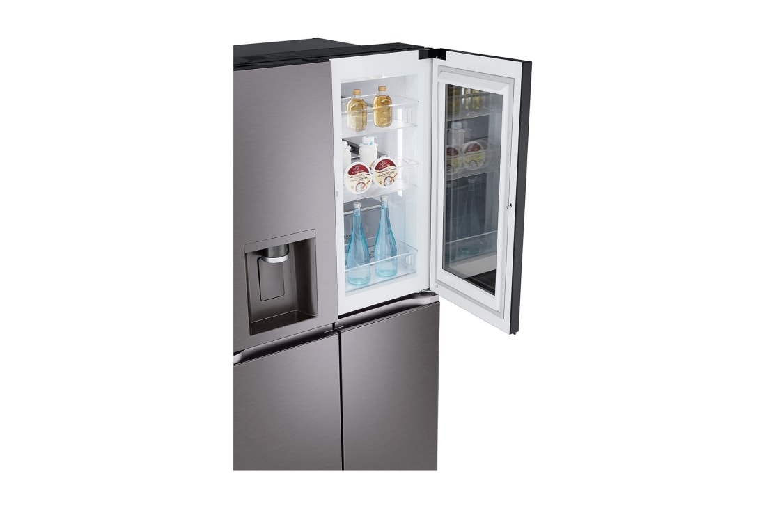 LG 4 Doors Refrigerator, 705L Gross Capacity with HygieneFRESH+™Black Stainless, left open, GCX-274DFBC, thumbnail 7