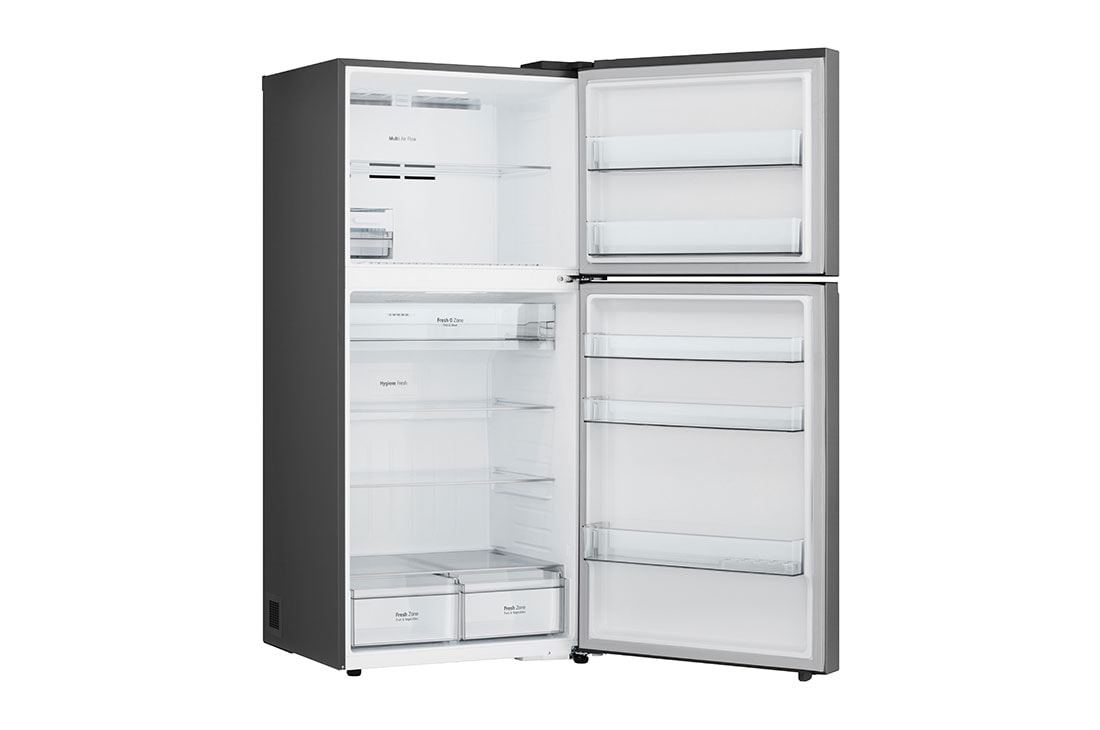 LG Top Mount Freezer 656LGross Capacity Refrigerator,  LINEARCooling™, ThinQ™. Platinum Silver, Right Side view with door open, GRF-862BVLB, thumbnail 10