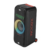 LG XBOOM  XL7S, Left side forward with all lighting on. On the Dynamic Pixel Lighting panel, it shows the text; Happy., XL7S, thumbnail 2