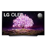 LG OLED TV 77 Inch C1 Series, Cinema Screen Design 4K Cinema HDR WebOS Smart AI ThinQ Pixel Dimming, front view, OLED77C1PVB, thumbnail 3