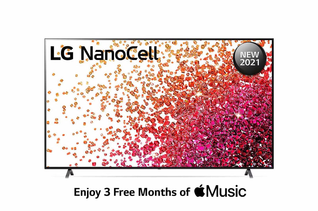 LG NanoCell TV 75 inch NANO75 Series, 4K Active HDR, WebOS Smart ThinQ AI, A front view of the LG NanoCell TV, 75NANO75VPA