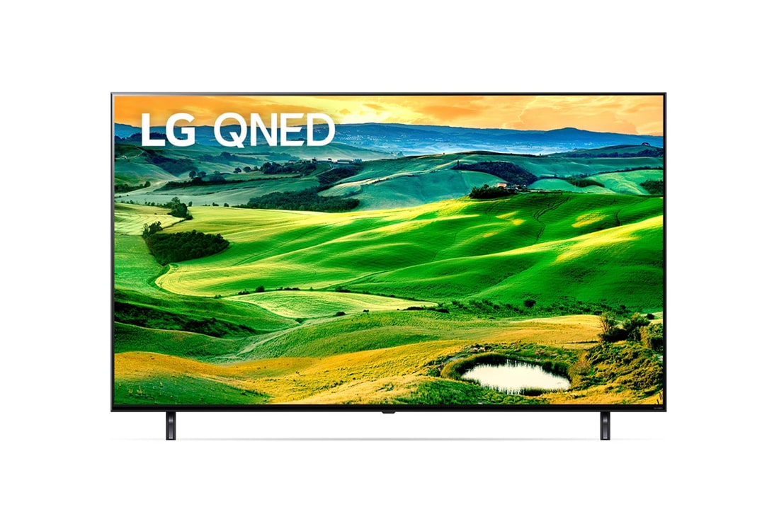 LG QNED Real 4K  technology color LED TV 55 inch QNED80 series, cinema screen design 4K cinema HDR, front view with infill image, 55QNED806QA