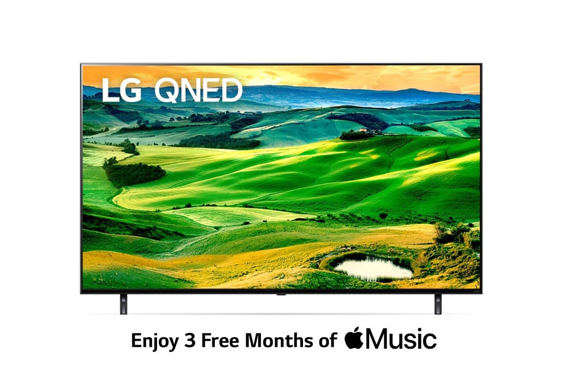 LG QNED Real 4K Quantum dot  technology color LED TV 65 inch QNED80 series, cinema screen design 4K cinema HDR, front view with infill image, 65QNED806QA
