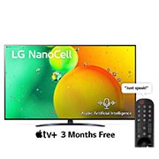 LG NanoCell TV 75 Inch NANO79 Series, Cinema Screen Design 4K Active HDR webOS Smart ThinQ AI, A front view of the LG NanoCell TV, 75NANO796QA, thumbnail 1