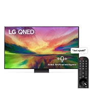 LG, Colour Technology QNED TV, 86 inch QNED81R series, WebOS Smart AI ThinQ, Magic Remote, 3 side cinema, HDR10, HLG, AI Picture Pro, AI Sound Pro (5.1.2ch), 1 pole stand, 2023 New, A front view of the LG QNED TV with infill image and product logo on, 86QNED816RA, thumbnail 1